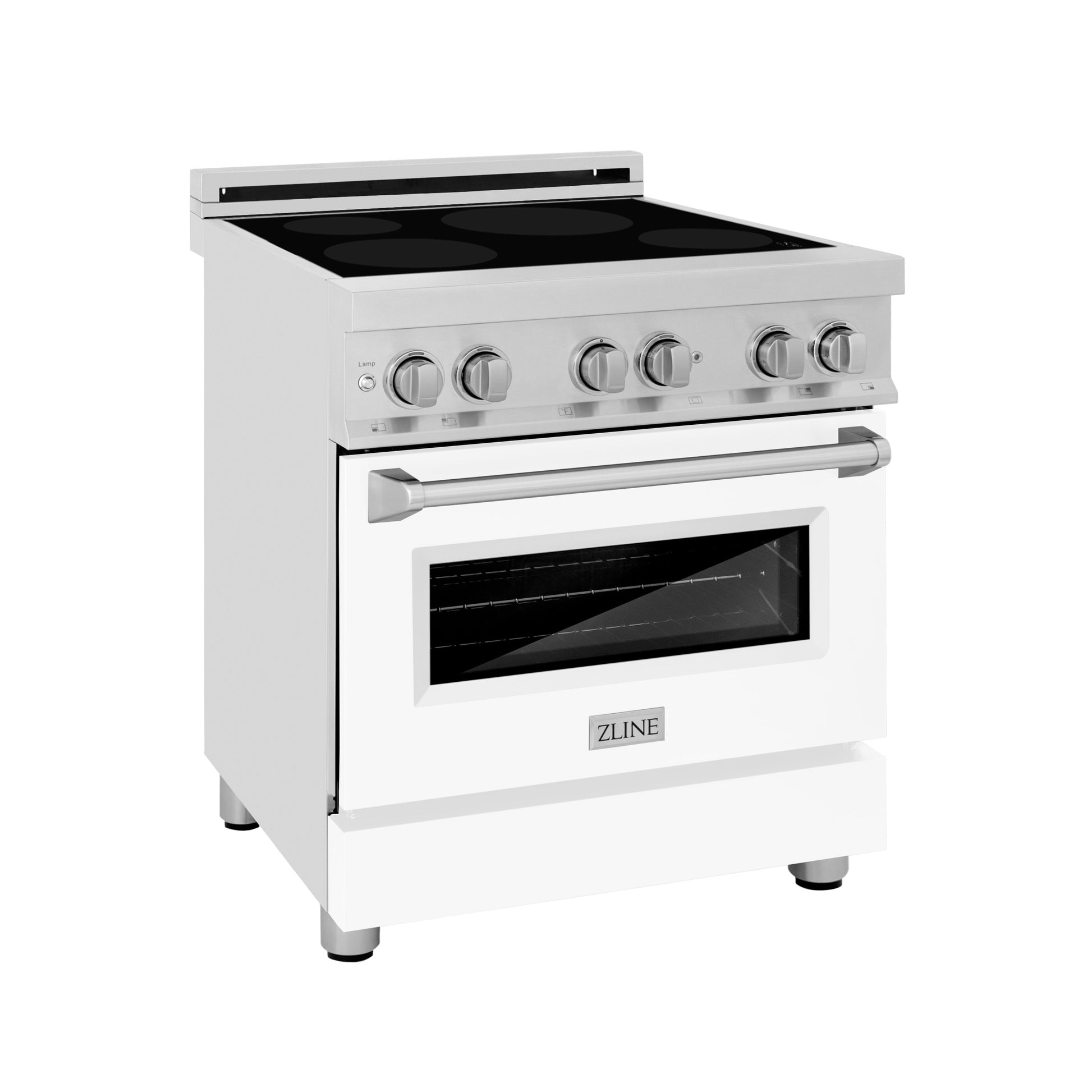 ZLINE 30 in. 4.0 cu. ft. Induction Range with a 4 Induction Element Stove and Electric Oven in Stainless Steel with White Matte Door (RAIND-WM-30) side, oven closed.
