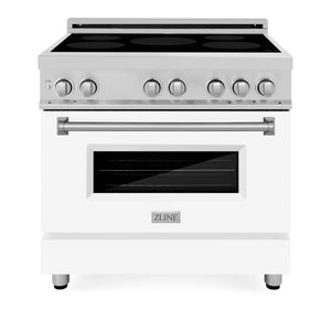 ZLINE 36 in. 4.6 cu. ft. Induction Range with a 4 Element Stove and Electric Oven in Stainless Steel with White Matte Door (RAIND-WM-36) front.