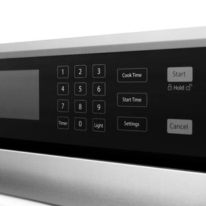 ZLINE 30 in. Professional True Convection Single Wall Oven with Air Fry and Self Clean in Stainless Steel with White Matte Door (WAS-WM-30) close-up detail, oven controls and display.