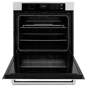 ZLINE 30 in. Professional True Convection Single Wall Oven with Air Fry and Self Clean in Stainless Steel with White Matte Door (WAS-WM-30) front, open.