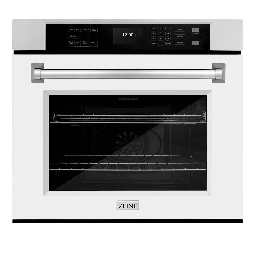 ZLINE 30 in. Professional True Convection Single Wall Oven with Air Fry and Self Clean in Stainless Steel with White Matte Door (WAS-WM-30) main image.