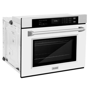 ZLINE 30 in. Professional True Convection Single Wall Oven with Air Fry and Self Clean in Stainless Steel with White Matte Door (WAS-WM-30) side.