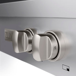 ZLINE 30 in. Paramount Gas Rangetop with 4 Burner DuoPro™ Cooktop in Stainless Steel (PSRT30) close-up of cooktop knobs.
