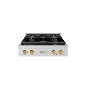 ZLINE Autograph Edition 30 in. Paramount Gas Rangetop with 4 Burner DuoPro™ Cooktop in Stainless Steel and Champagne Bronze Accents (PSRTZ-30-CB)