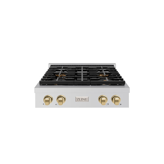 ZLINE Autograph Edition 30 in. Paramount Gas Rangetop with 4 Burner DuoPro™ Cooktop in Stainless Steel and Champagne Bronze Accents (PSRTZ-30-CB)