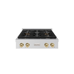 ZLINE Autograph Edition 30 in. Paramount Gas Rangetop with 4 Burner DuoPro™ Cooktop in Stainless Steel and Champagne Bronze Accents (PSRTZ-30-CB)