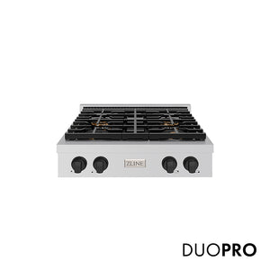 ZLINE Autograph Edition 30 in. Paramount Gas Rangetop with 4 Burner DuoPro™ Cooktop in Stainless Steel and Matte Black Accents (PSRTZ-30-MB)