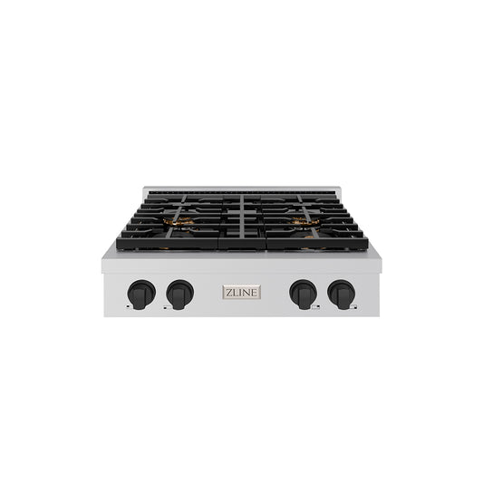 ZLINE Autograph Edition 30 in. Paramount Gas Rangetop with 4 Burner DuoPro™ Cooktop in Stainless Steel and Matte Black Accents (PSRTZ-30-MB)