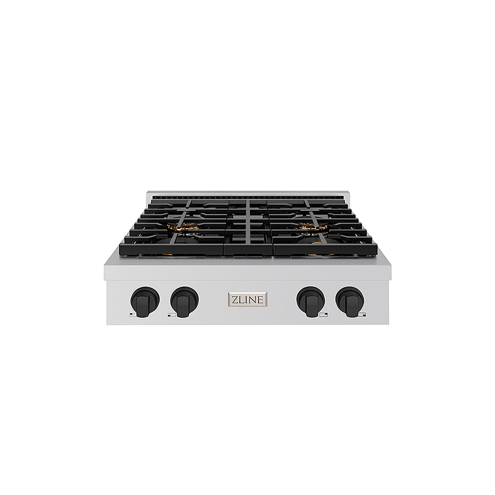 ZLINE Autograph Edition 30 in. Paramount Gas Rangetop with 4 Burner DuoPro™ Cooktop in Stainless Steel and Matte Black Accents (PSRTZ-30-MB)