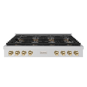 ZLINE Autograph Edition 48 in. Paramount Gas Rangetop with 8 Burner DuoPro™ Cooktop in Stainless Steel and Polished Gold Accents (PSRTZ-48-G)