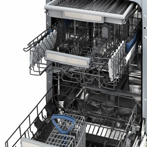 ZLINE 18 in. Tallac Series 3rd Rack Dishwasher with Auto Door Open Drying, 51dBa, Panel Ready (DWV-18) front, open, showing adjustable racks and compartments.