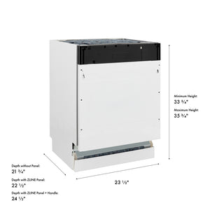 ZLINE 24 in. Tallac Series 3rd Rack Dishwasher with Auto Door Open Drying, 51dBa, Panel Ready (DWV-24) with dimensions labeled.