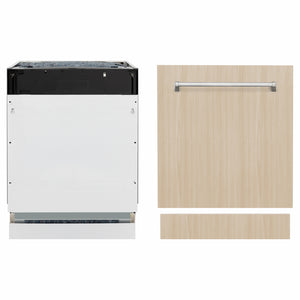 ZLINE 24 in. Tallac Series 3rd Rack Dishwasher with Auto Door Open Drying, 51dBa, Panel Ready (DWV-24) front, unit next to panels.