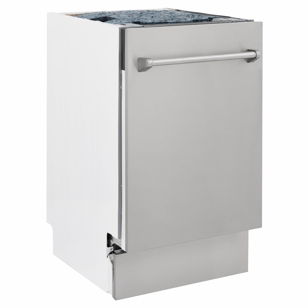 ZLINE 18 in. Tallac Series 3rd Rack Dishwasher with Auto Door Open Drying, 51dBa, Stainless Steel Panel (DWV-304-18) side.