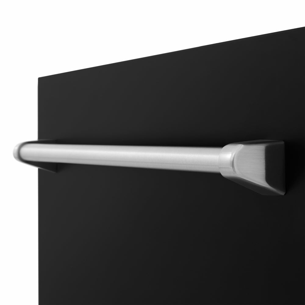 ZLINE 18 in. Tallac Series 3rd Rack Dishwasher with Auto Door Open Drying, 51dBa, Black Matte Panel (DWV-BLM-18) close-up, handle location.