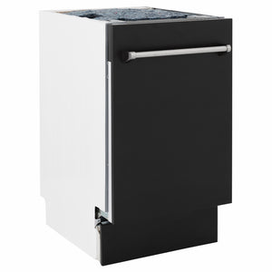 ZLINE 18 in. Tallac Series 3rd Rack Dishwasher with Auto Door Open Drying, 51dBa, Black Matte Panel (DWV-BLM-18) side.