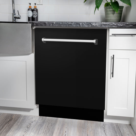 ZLINE 24 in. Tallac Series 3rd Rack Dishwasher with Auto Door Open Drying, 51dBa, Black Matte Panel (DWV-BLM-24)
