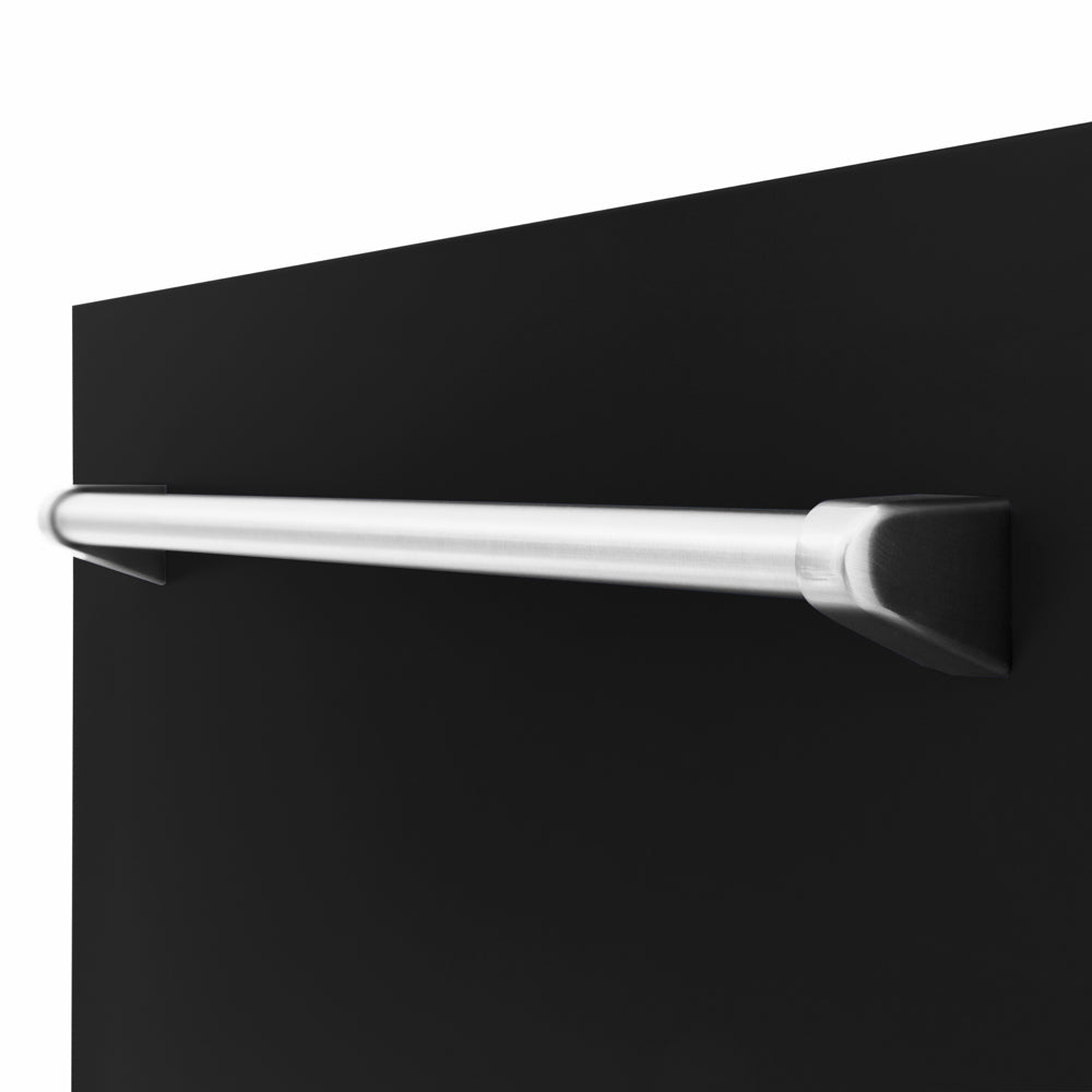 ZLINE 24 in. Tallac Series 3rd Rack Dishwasher with Auto Door Open Drying, 51dBa, Black Matte Panel (DWV-BLM-24) close-up, handle location.