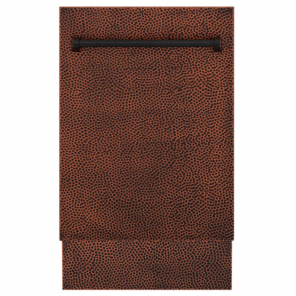 ZLINE 18 in. Tallac Series 3rd Rack Dishwasher with Auto Door Open Drying, 51dBa, Hand-Hammered Copper Panel (DWV-HH-18) main image.