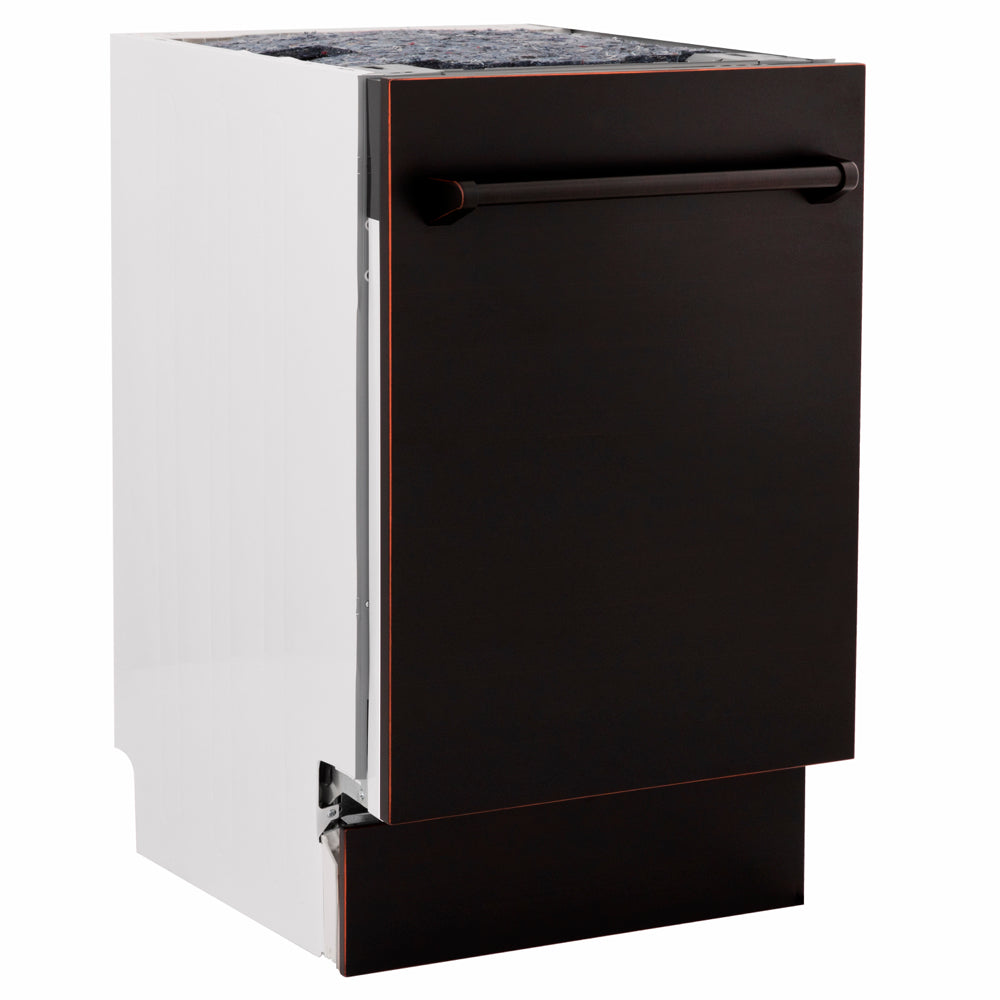 ZLINE 18 in. Tallac Series 3rd Rack Dishwasher with Auto Door Open Drying, 51dBa, Oil-Rubbed Bronze Panel (DWV-ORB-18) side.