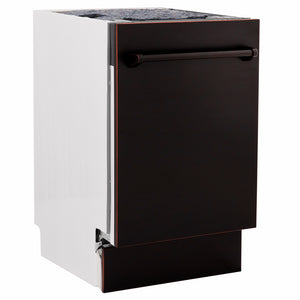 ZLINE 18 in. Tallac Series 3rd Rack Dishwasher with Auto Door Open Drying, 51dBa, Oil-Rubbed Bronze Panel (DWV-ORB-18) side.