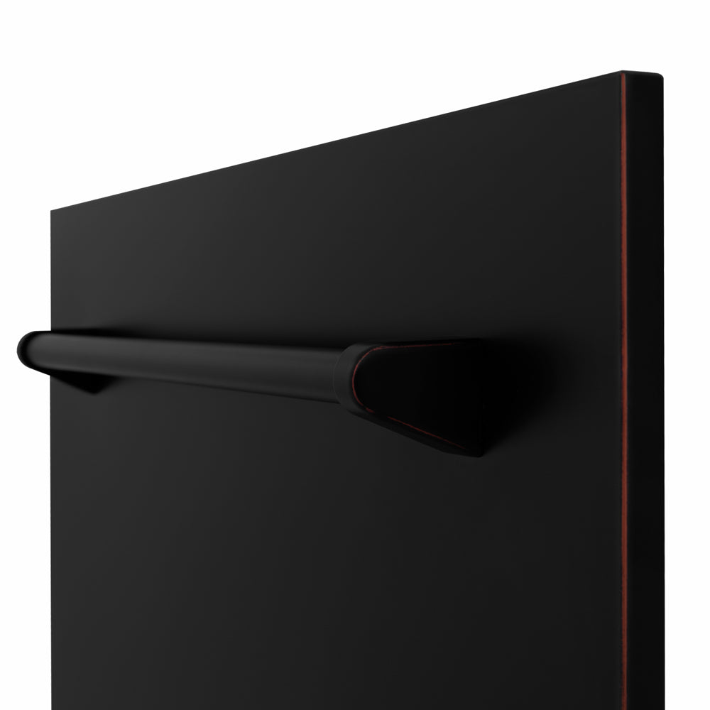 ZLINE 24 in. Tallac Series 3rd Rack Dishwasher with Auto Door Open Drying, 51dBa, Oil-Rubbed Bronze Panel (DWV-ORB-24) close-up, handle location.