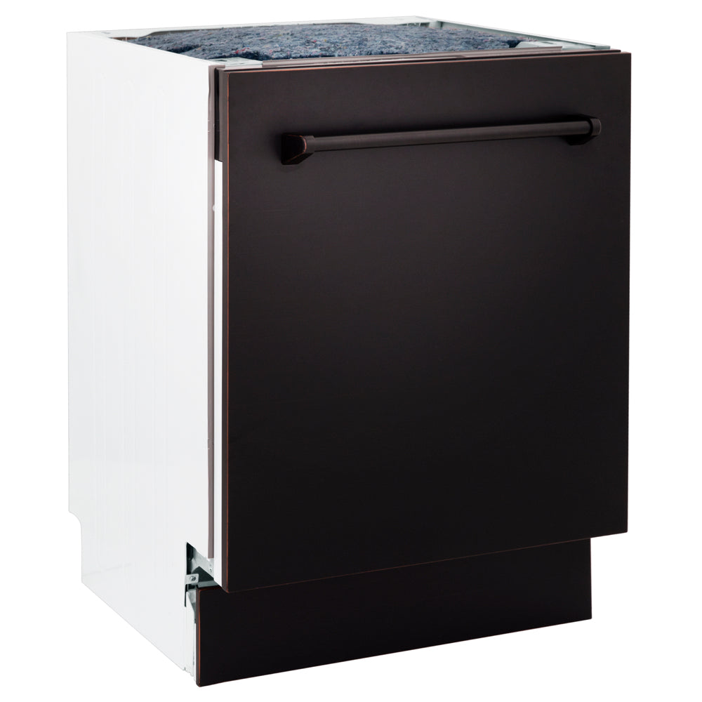 ZLINE 24 in. Tallac Series 3rd Rack Dishwasher with Auto Door Open Drying, 51dBa, Oil-Rubbed Bronze Panel (DWV-ORB-24) side.
