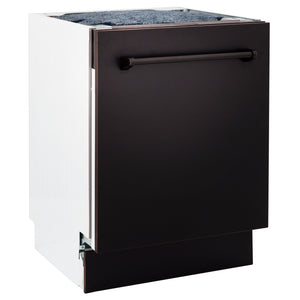 ZLINE 24 in. Tallac Series 3rd Rack Dishwasher with Auto Door Open Drying, 51dBa, Oil-Rubbed Bronze Panel (DWV-ORB-24) side.