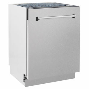 ZLINE 24 in. Tallac Series 3rd Rack Dishwasher with Auto Door Open Drying, 51dBa, Satin Stainless Steel Panel (DWV-SN-24) side.