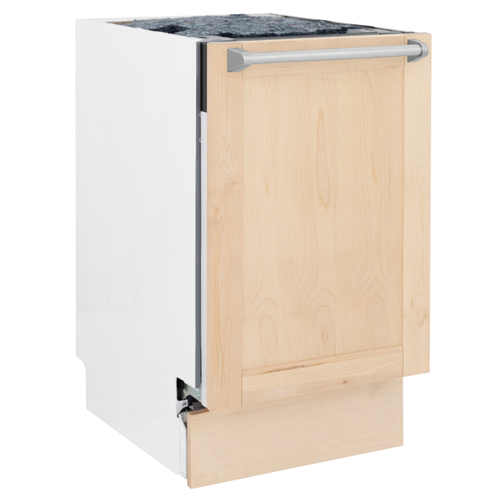 ZLINE 18 in. Tallac Series 3rd Rack Dishwasher with Auto Door Open Drying, 51dBa, Unfinished Wood Panel (DWV-UF-18) side.