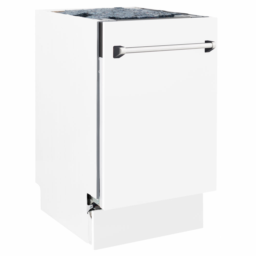 ZLINE 18 in. Tallac Series 3rd Rack Dishwasher with Auto Door Open Drying, 51dBa, White Matte Panel (DWV-WM-18) side.