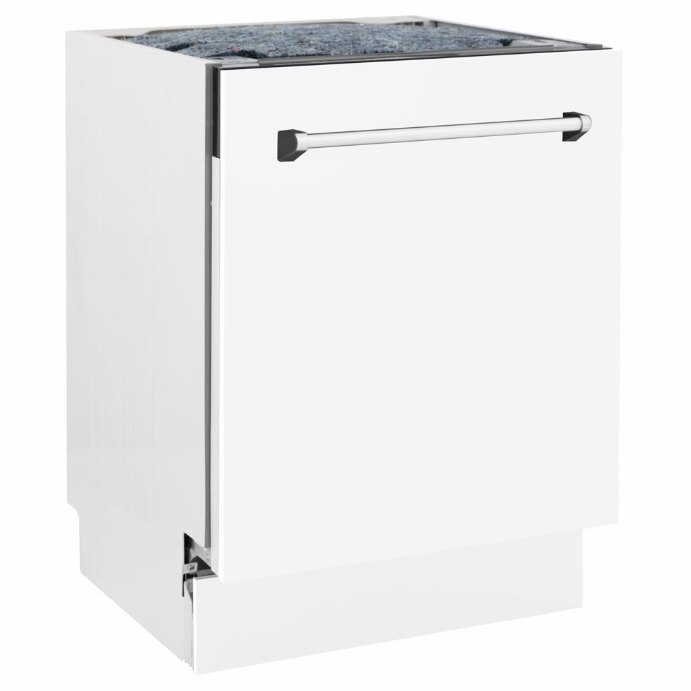 ZLINE 24 in. Tallac Series 3rd Rack Dishwasher with Auto Door Open Drying, 51dBa, White Matte Panel (DWV-WM-24) side.