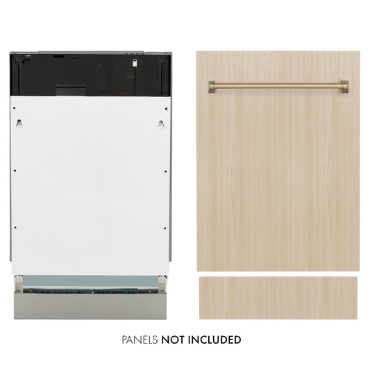 ZLINE Autograph Edition 18 in. Tallac Series 3rd Rack Dishwasher with Auto Door Open Drying, 51dBa, Panel Ready with Champagne Bronze Handle (DWVZ-18-CB) main image.