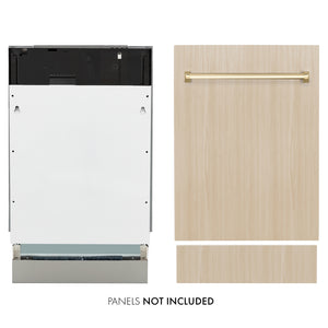 ZLINE Autograph Edition 18 in. Tallac Series 3rd Rack Dishwasher with Auto Door Open Drying, 51dBa, Panel Ready with Polished Gold Handle (DWVZ-18-G) main image.