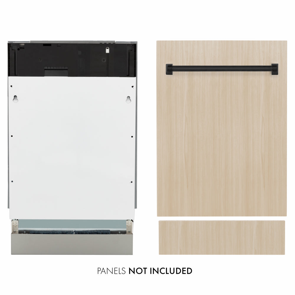 ZLINE Autograph Edition 18 in. Tallac Series 3rd Rack Dishwasher with Auto Door Open Drying, 51dBa, Panel Ready with Matte Black Handle (DWVZ-18-MB) main image.