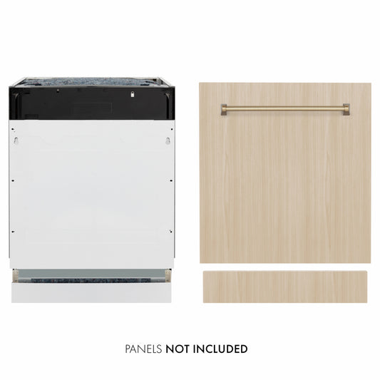 ZLINE Autograph Edition 24 in. Tallac Series 3rd Rack Dishwasher with Auto Door Open Drying, 51dBa, Panel Ready with Champagne Bronze Handle (DWVZ-24-CB)