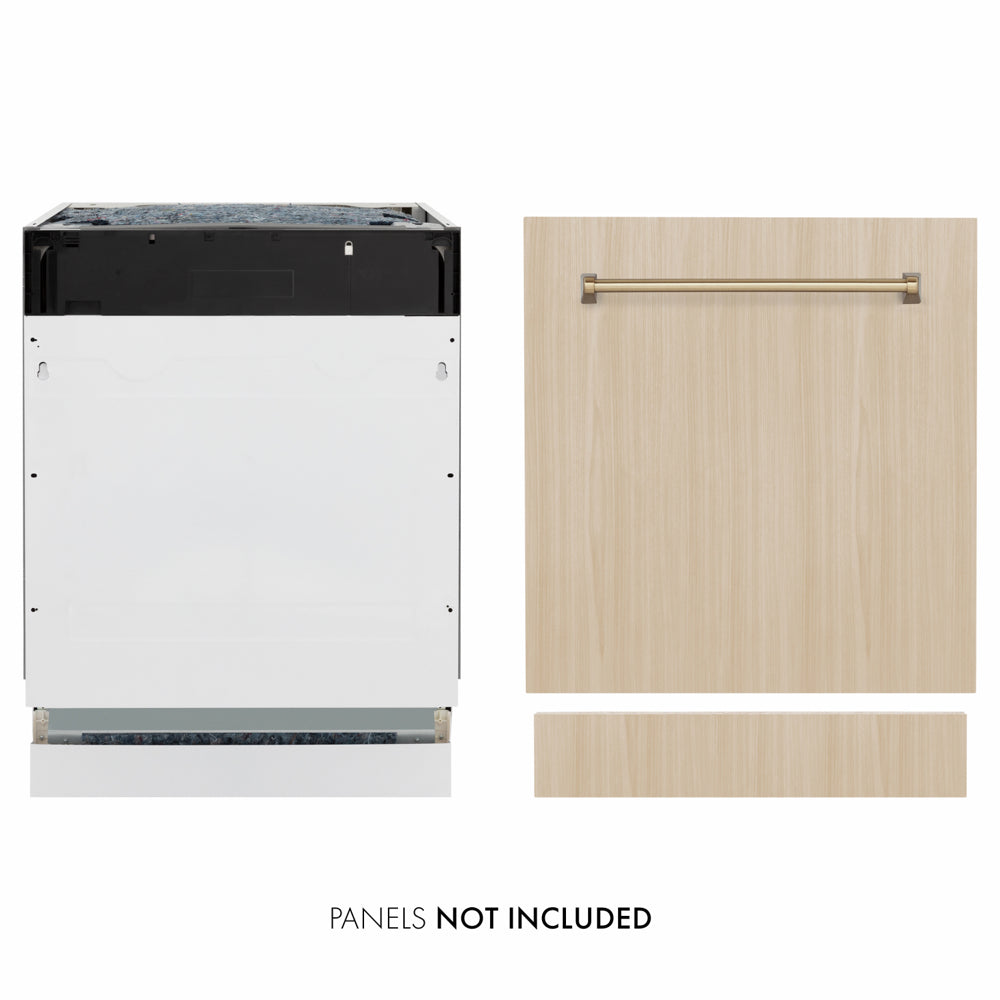 ZLINE Autograph Edition 24 in. Tallac Series 3rd Rack Dishwasher with Auto Door Open Drying, 51dBa, Panel Ready with Champagne Bronze Handle (DWVZ-24-CB) main image.