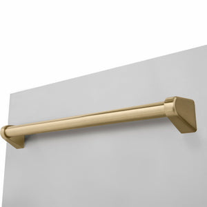 ZLINE Autograph Edition 18 in. Tallac Series 3rd Rack Dishwasher with Auto Door Open Drying, 51dBa, Stainless Steel Panel with Champagne Bronze Handle (DWVZ-304-18-CB) close-up, handle location.
