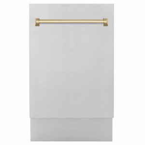 ZLINE Autograph Edition 18 in. Tallac Series 3rd Rack Dishwasher with Auto Door Open Drying, 51dBa, Stainless Steel Panel with Champagne Bronze Handle (DWVZ-304-18-CB) main image.