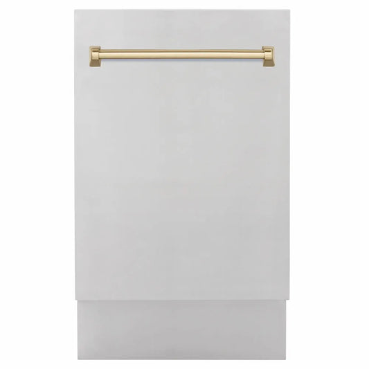ZLINE Autograph Edition 18 in. Tallac Series 3rd Rack Dishwasher with Auto Door Open Drying, 51dBa, Stainless Steel Panel with Champagne Bronze Handle (DWVZ-304-18-CB) main image.