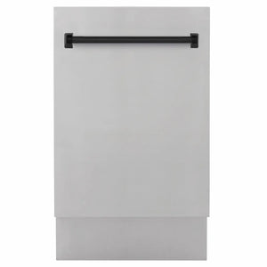 ZLINE Autograph Edition 18 in. Tallac Series 3rd Rack Dishwasher with Auto Door Open Drying, 51dBa, Stainless Steel Panel with Matte Black Handle (DWVZ-304-18-MB) main image.