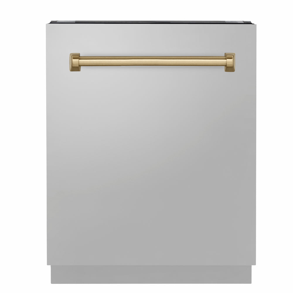 ZLINE Autograph Edition 24 in. Tallac Series 3rd Rack Dishwasher with Auto Door Open Drying, 51dBa, Stainless Steel Panel with Champagne Bronze Handle (DWVZ-304-24-CB) main image.