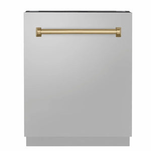 ZLINE Autograph Edition 24 in. Tallac Series 3rd Rack Dishwasher with Auto Door Open Drying, 51dBa, Stainless Steel Panel with Champagne Bronze Handle (DWVZ-304-24-CB) main image.