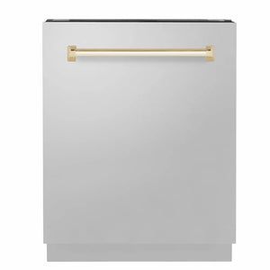 ZLINE Autograph Edition 24 in. Tallac Series 3rd Rack Dishwasher with Auto Door Open Drying, 51dBa, Stainless Steel Panel with Polished Gold Handle (DWVZ-304-24-G) main image.