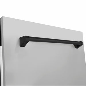ZLINE Autograph Edition 24 in. Tallac Series 3rd Rack Dishwasher with Auto Door Open Drying, 51dBa, Stainless Steel Panel with Matte Black Handle (DWVZ-304-24-MB) close-up, handle location.