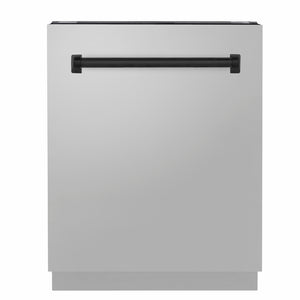 ZLINE Autograph Edition 24 in. Tallac Series 3rd Rack Dishwasher with Auto Door Open Drying, 51dBa, Stainless Steel Panel with Matte Black Handle (DWVZ-304-24-MB) main image.