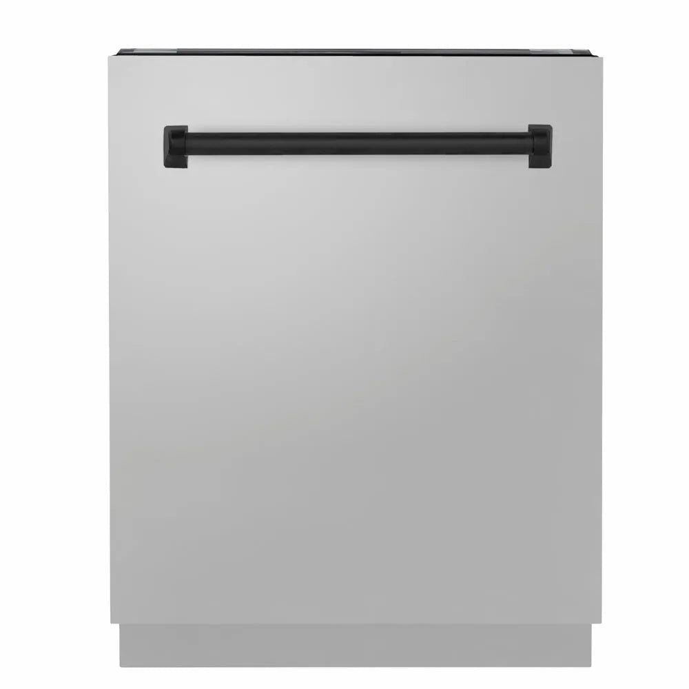 ZLINE Autograph Edition 24 in. Tallac Series 3rd Rack Dishwasher with Auto Door Open Drying, 51dBa, Stainless Steel Panel with Matte Black Handle (DWVZ-304-24-MB) main image.