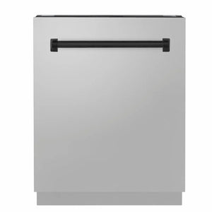 ZLINE Autograph Edition 24 in. Tallac Series 3rd Rack Dishwasher with Auto Door Open Drying, 51dBa, Stainless Steel Panel with Matte Black Handle (DWVZ-304-24-MB) main image.