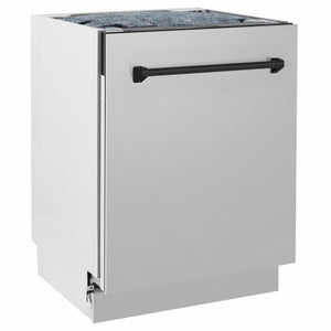 ZLINE Autograph Edition 24 in. Tallac Series 3rd Rack Dishwasher with Auto Door Open Drying, 51dBa, Stainless Steel Panel with Matte Black Handle (DWVZ-304-24-MB) side.