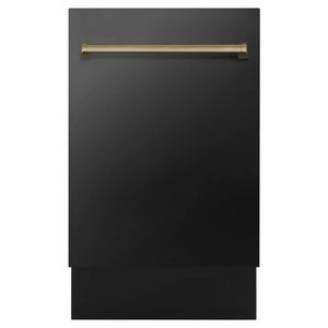 ZLINE Autograph Edition 18 in. Tallac Series 3rd Rack Dishwasher with Auto Door Open Drying, 51dBa, Black Stainless Steel Panel with Champagne Bronze Handle (DWVZ-BS-18-CB) main image.